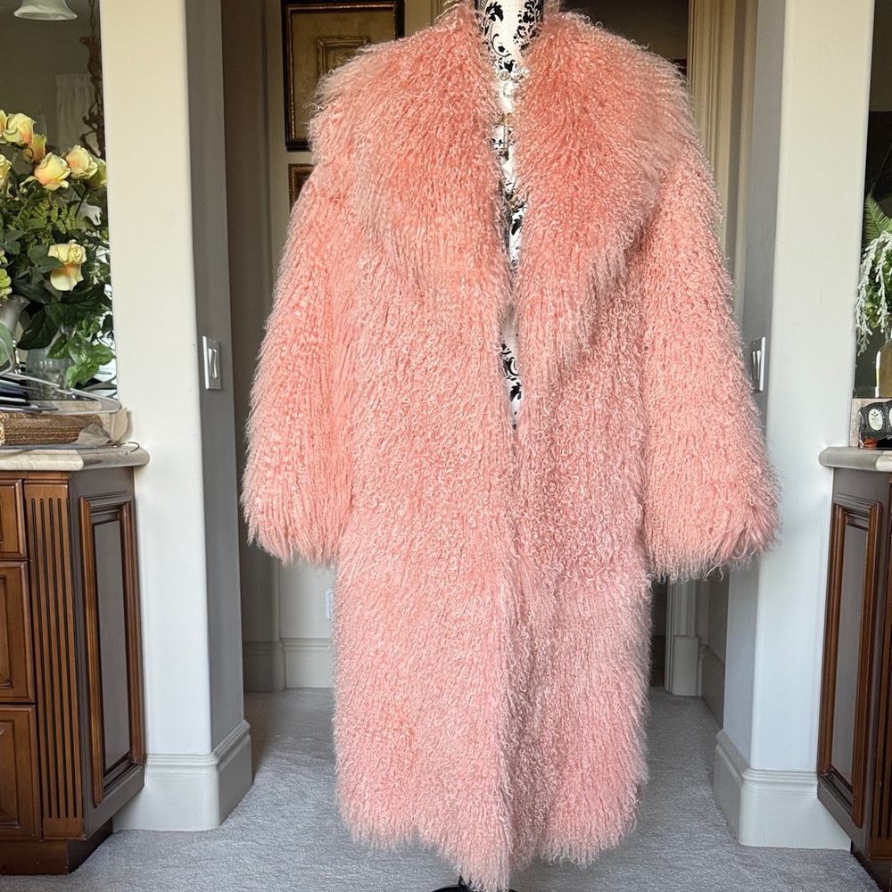 Pink Shaggy lamb Fur Coat